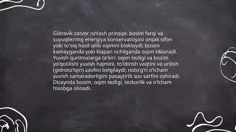 Gidravik zatvor hisobiy suv sarflari yuvish qurilmalari 3