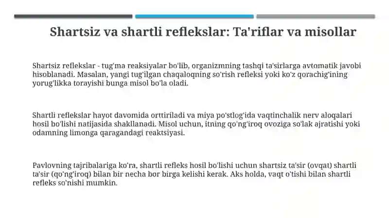 Shartsiz va shartli reflekslar 3