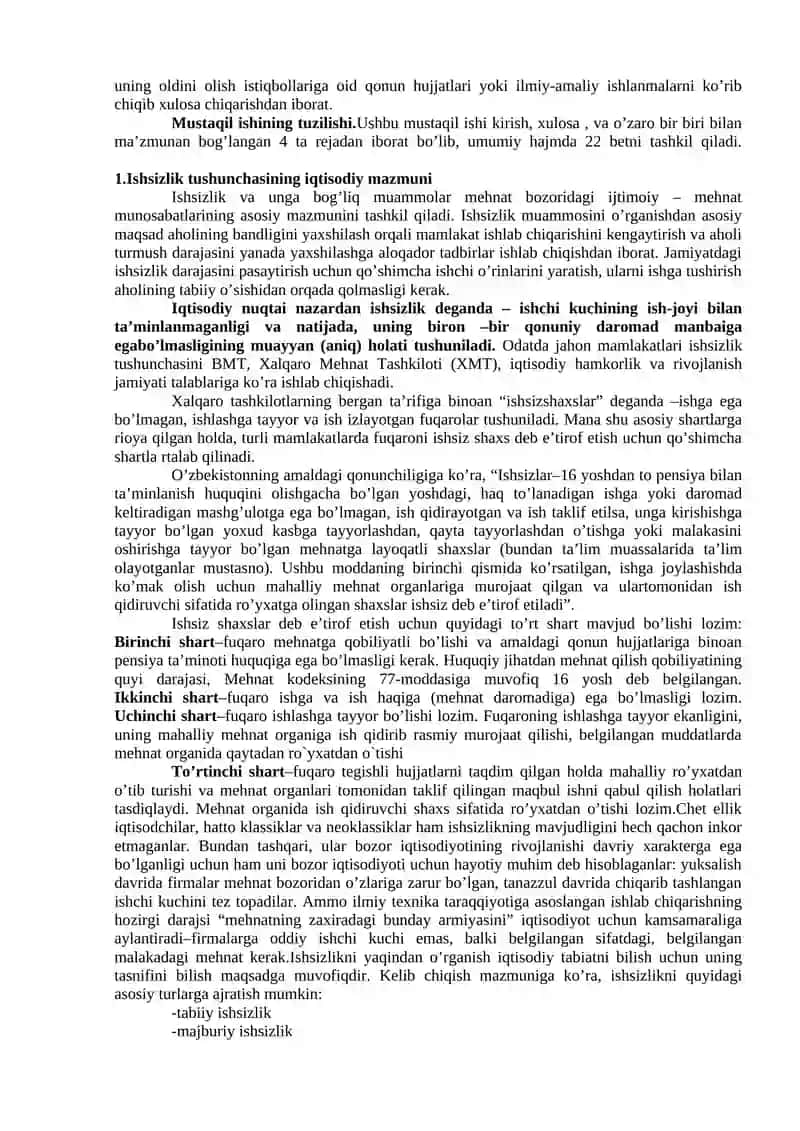 Ishsizlikning kelib chiqish sabalari va uning namoyon bo’lish shakllari 3