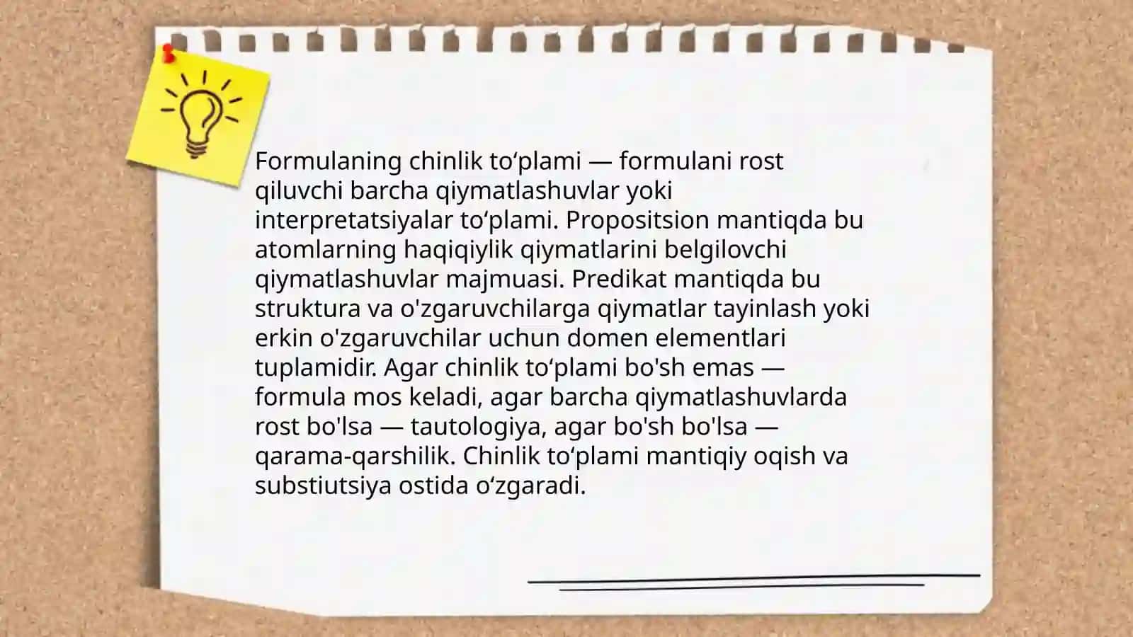 Formulalarning asosiy xossalari.Formulalarning chinlik tóplami 3