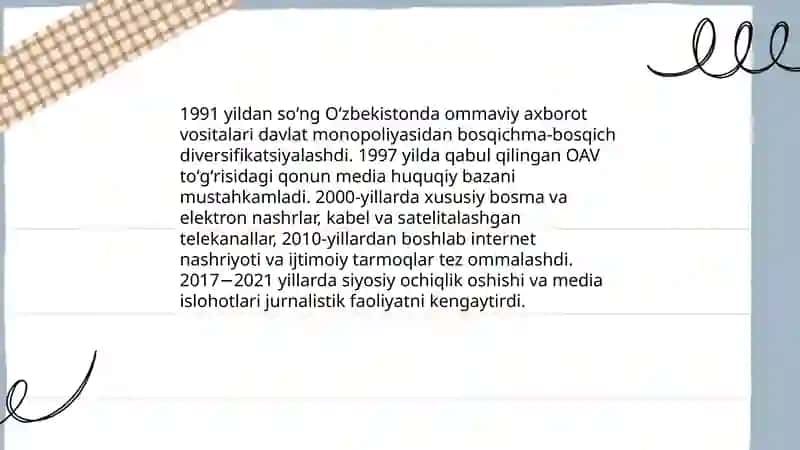 O'zbekiston Respublikasida ommaviy axborot vositalarining faoliyati 3