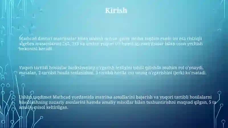 Matritsa ustida amallarni mathcad dasturi orqali hisoblash 3