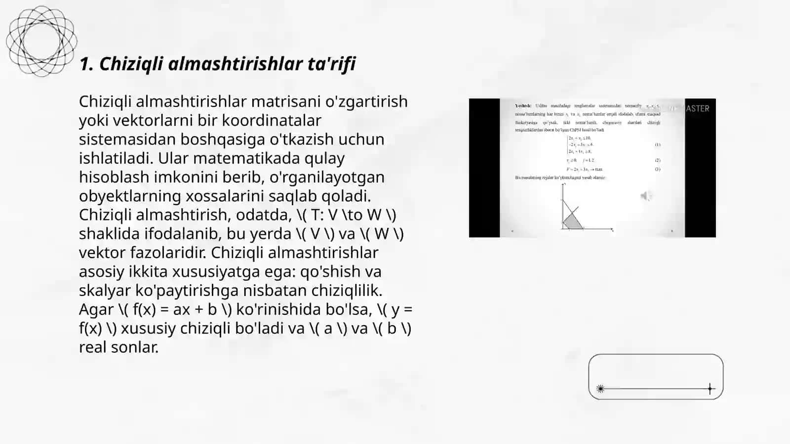 Chiziqli almashtirishlarning aksi va obrazi 3