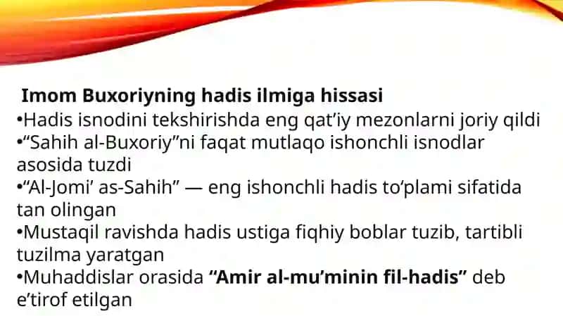 Imom Buxoriy va Imom Termiziyning hadis ilmiga qo‘shgan hissalari 3