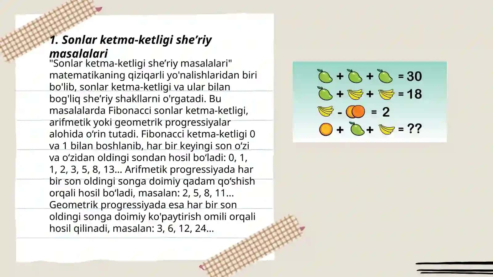 Sheʼriy matematik masalalar va matematik boshqotirmalar 3