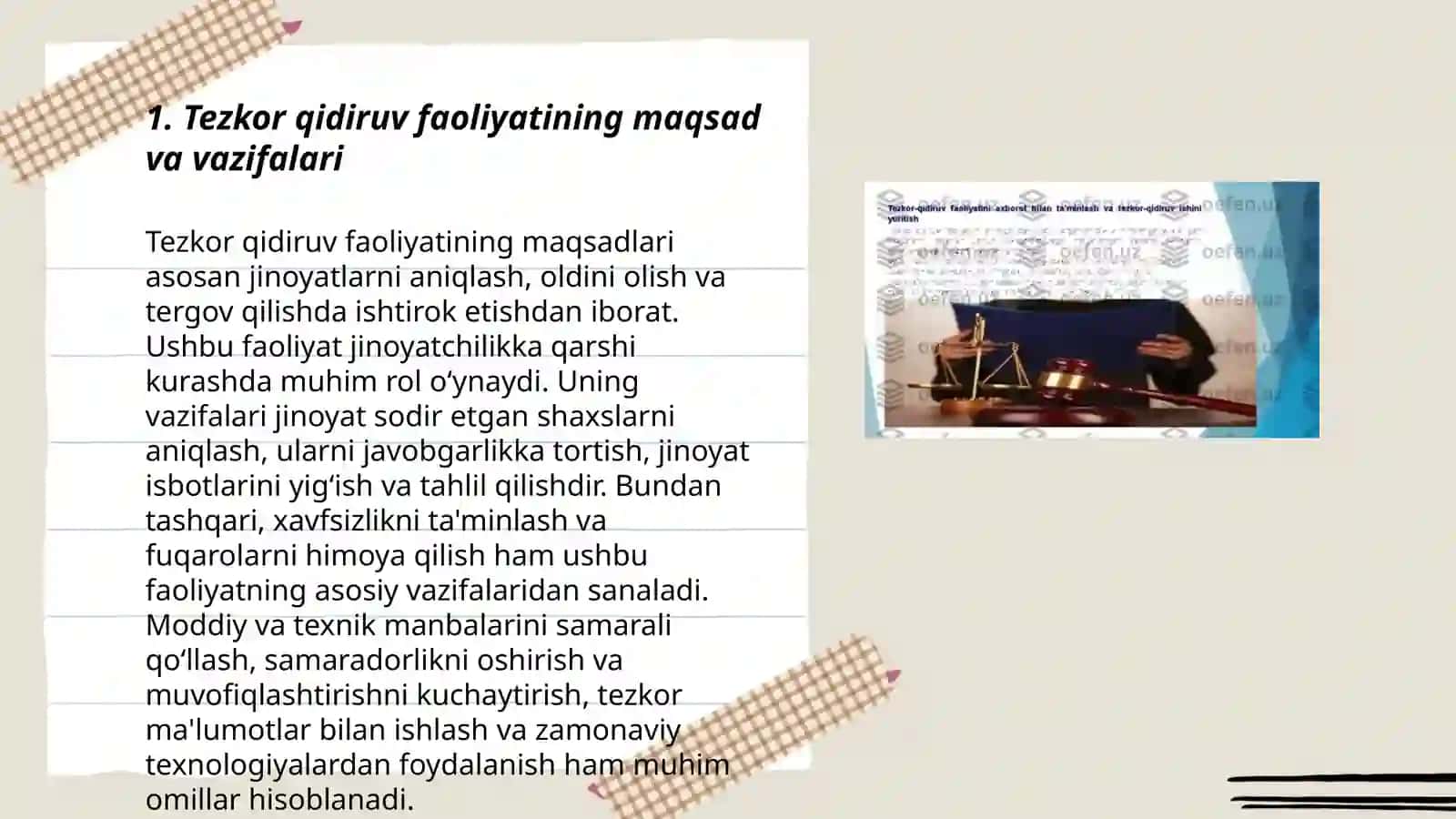 Tezkor qidiruv faoliyatida Oshkora va nooshkora usullar uygʻunligi prinsipi 3