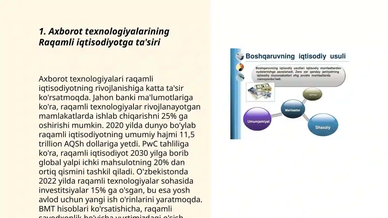 Raqamli iqtisodiyot sohasining rivojlanishida axborot texnologiyalarining o'rni Temirov farxodjon Finp-506 3