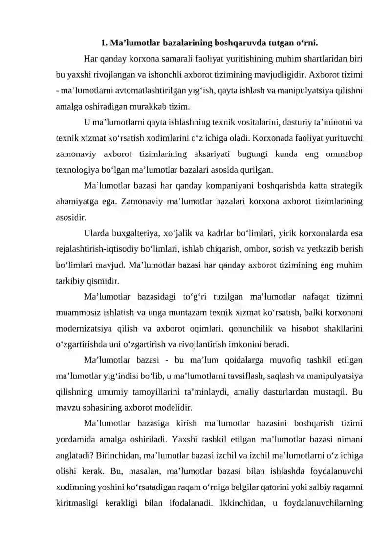 Ma’lumotlar bazasi va ularni tahlil qilish 3