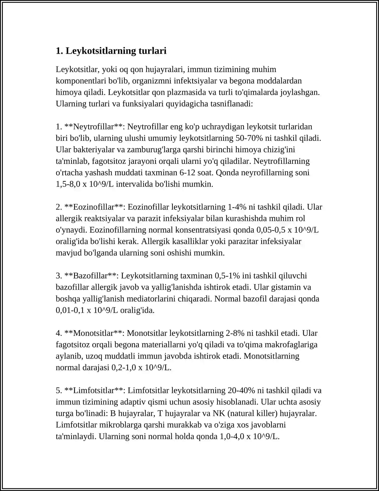 LEYKOTSITLAR TIBBIYOTDAGI AHAMIYATI 3