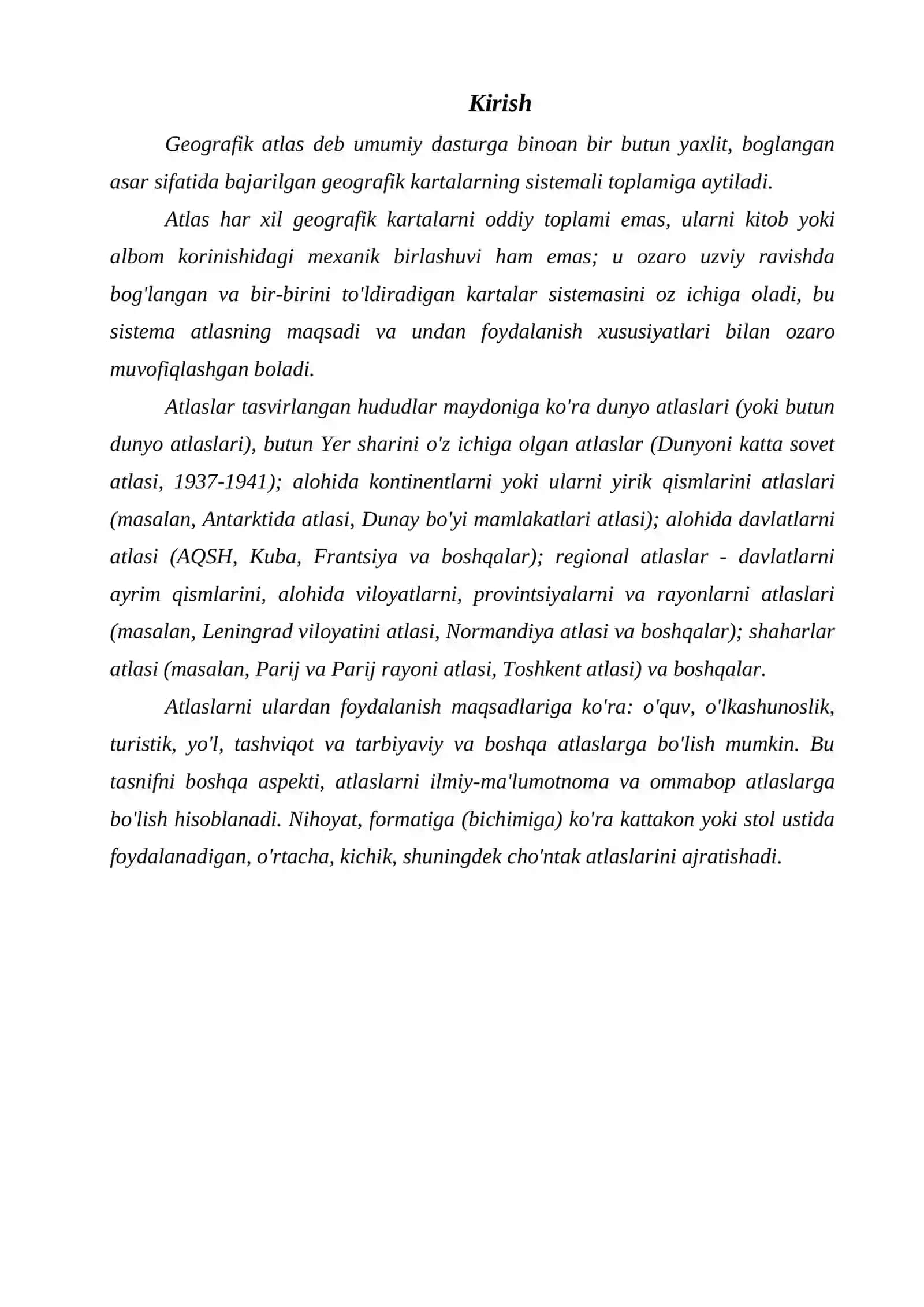 O`zbekistonda chop etilgan ijtimoiy- iqtisodiy mavzudagi xarita atlaslarni o`rganish, baholash va tahlil qilish 3