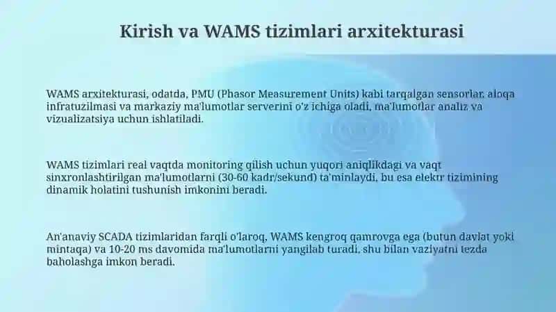 WAMS tizmlarida Wide area monitoring system PQ nazorati 3