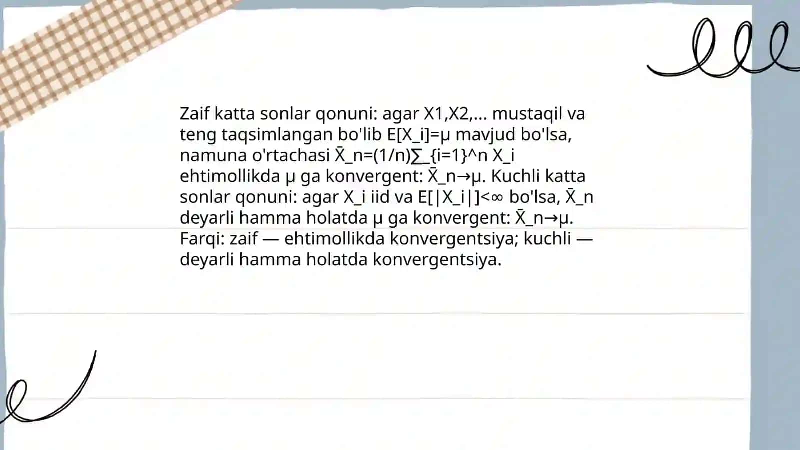 Katta sonlar qonuni. Markaziy limit teorema 3