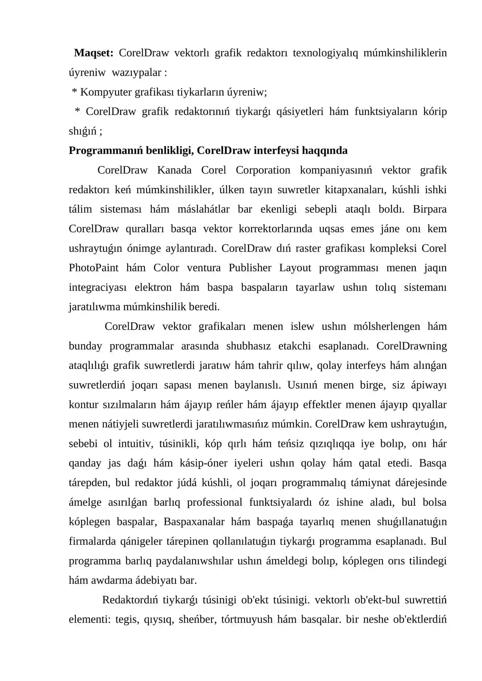 Awil xojalıǵı egin maydanların texnologiyalq kartaların dúziwde Corel Draw dástúrinen paydalanıw 3