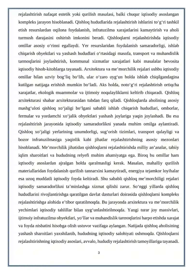 Qishloqlarni arxitektura va meʼmorchiligi rejalashtirishning iqtisodiy asoslari 3