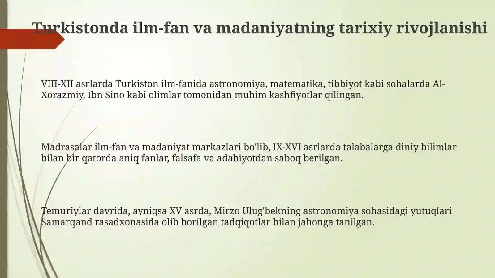 Turkiston ilm-fan va madaniyatining tarixiy rivojlanishi 3