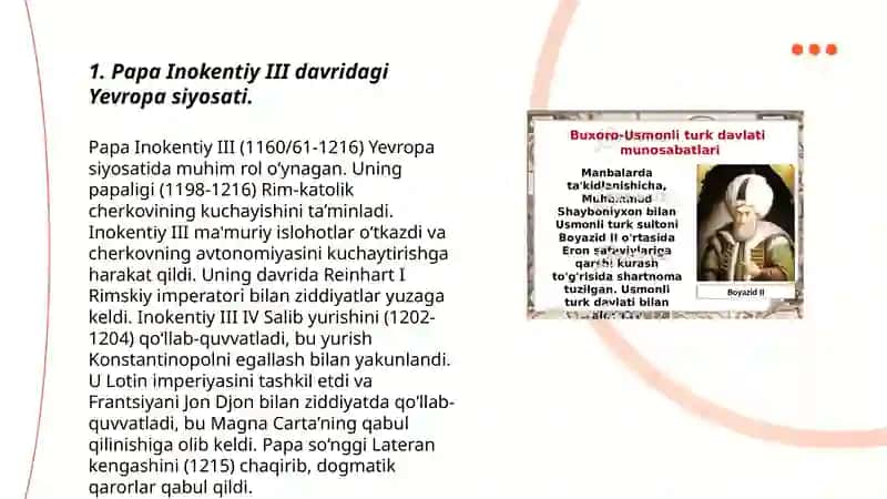 Oʼrta asrlarda Yevropa davlatchiligi Papa inokenti-3, Salohiddin Ayubiy va Buyuk Karl shular haqida toliq malumot 3