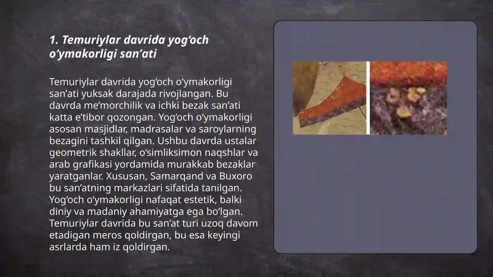 Temuriylar davrida yog‘och o‘ymakorligi sanʼati 3