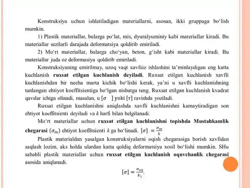 MA’RUZACHOʼZILISH YOKI SIQILISHGA ISHLAYDIGAN SISTEMALARNI MUSTAHKAMLIKKA VA BIKIRLIKKA HISOBLASH 3