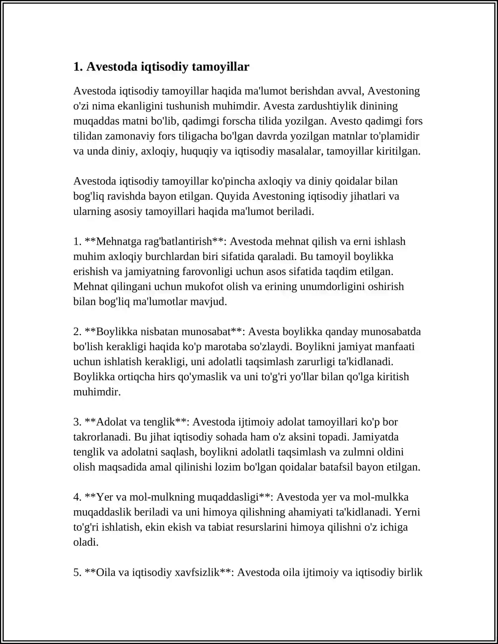 MUSTAQIL ISH Mavzu: AVESTODAGI IQTISODIY QARASHLAR 3