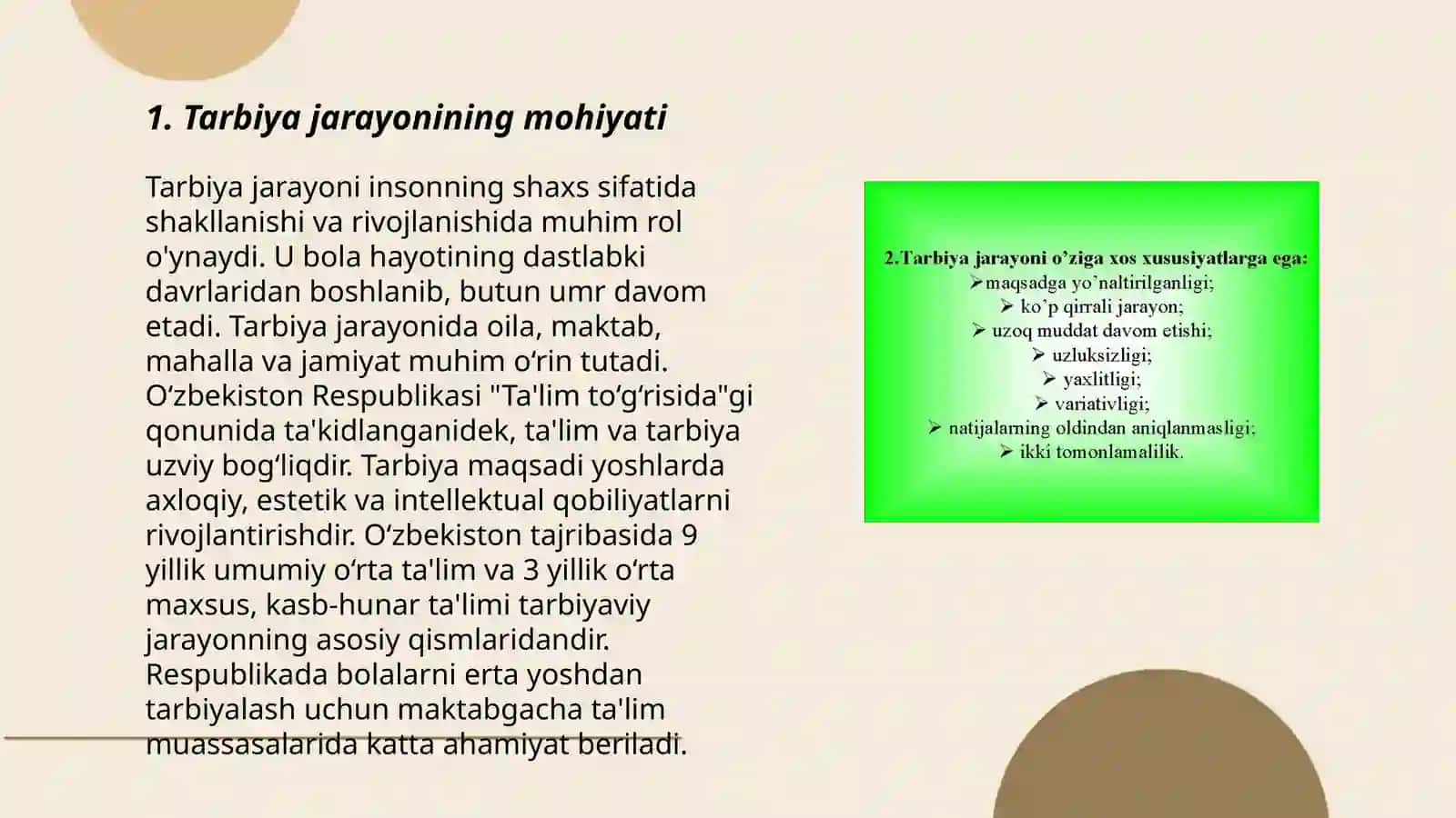 Tarbiya jarayonining mohiyati, mazmuni, tarbiya tamoyillari va metodlari 3