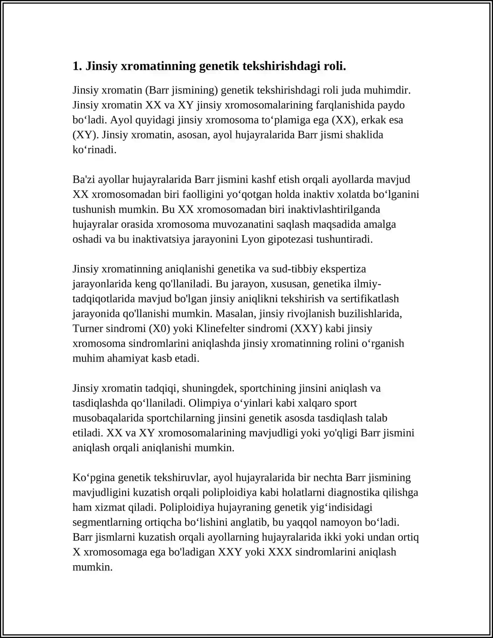 SITOGENETIK USUL. JINSIY XROMATINNI ANIQLANISHINING TIBBIYOTNING TURLI SOHALARIDAGI AHAMIYATI(QO’LLANILISHI) 3