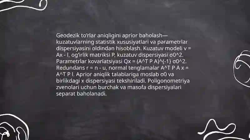 Geodezik to’rlar aniqligini aprior (taqribiy) baholash 3