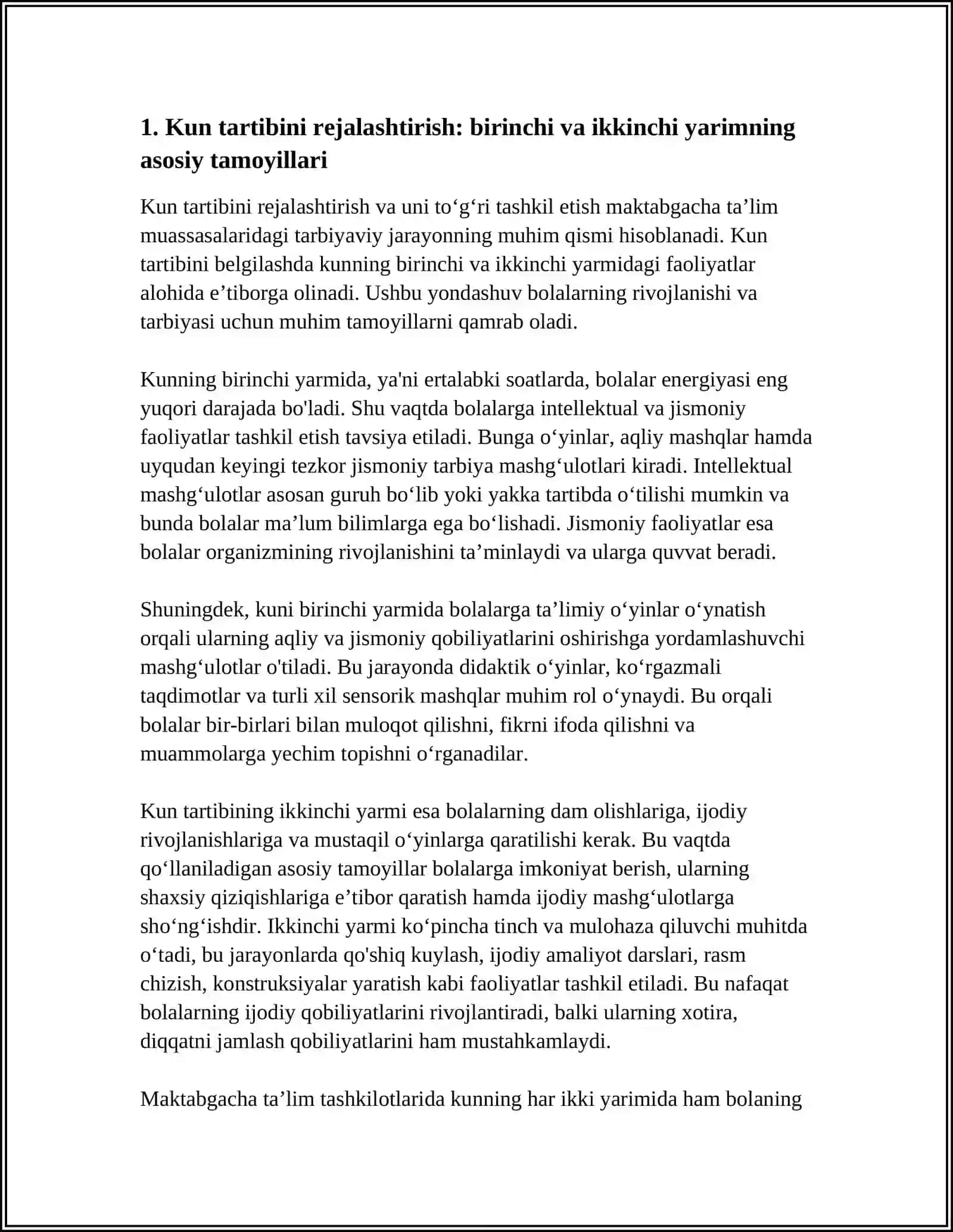 MAKTABGACHA TA'LIM TASHKILOTLARIDA KUNNING BIRINCHI VA IKKINCHI YARIMIDA BOLALAR HAYOTINI TASHKIL ETISH 3