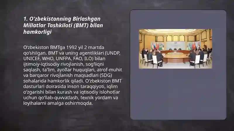 Ôzbekistonning xalqaro tashkilotlar bilan hamkorlik aloqalari 3