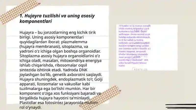 Hujayrada moddalar, energiya va ma'lumotlar oqimi 3