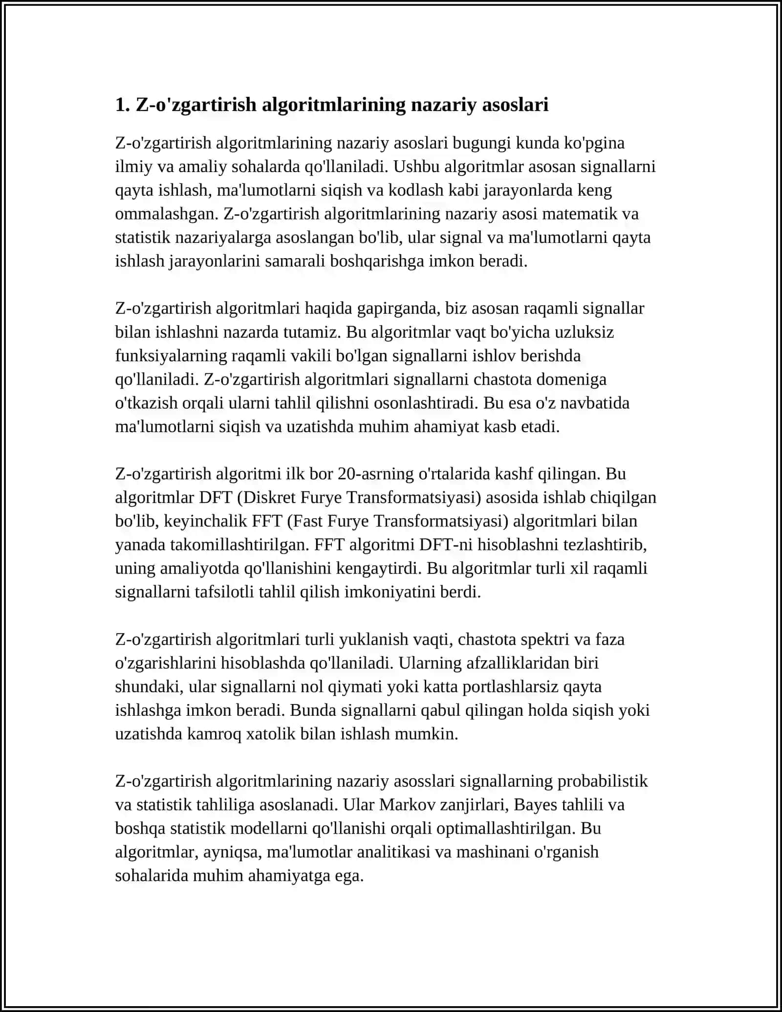 SIGNALLARGA ISHLOV BERISHDA Z-O’ZGARTIRISH ALGORITMI 3