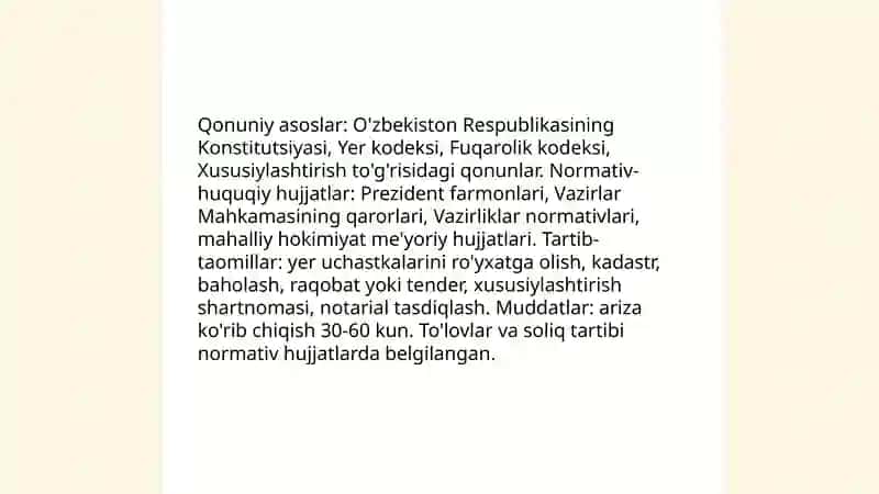Qishloq xo'jaligiga mo'ljallanmagan yer uchastlarini xususiylashtirish tartib taomillari 3