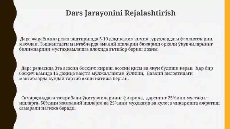 Zamonaviy Dars va unga Qo'yiladigan Talablar 3