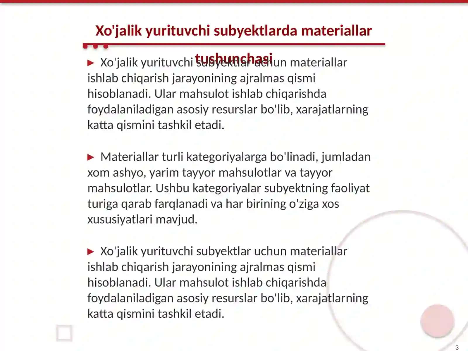 Materiallarni xo'jalik yurituvchi subyektlar faoliyatida tutgan o'rni va hisob vazifalari 3