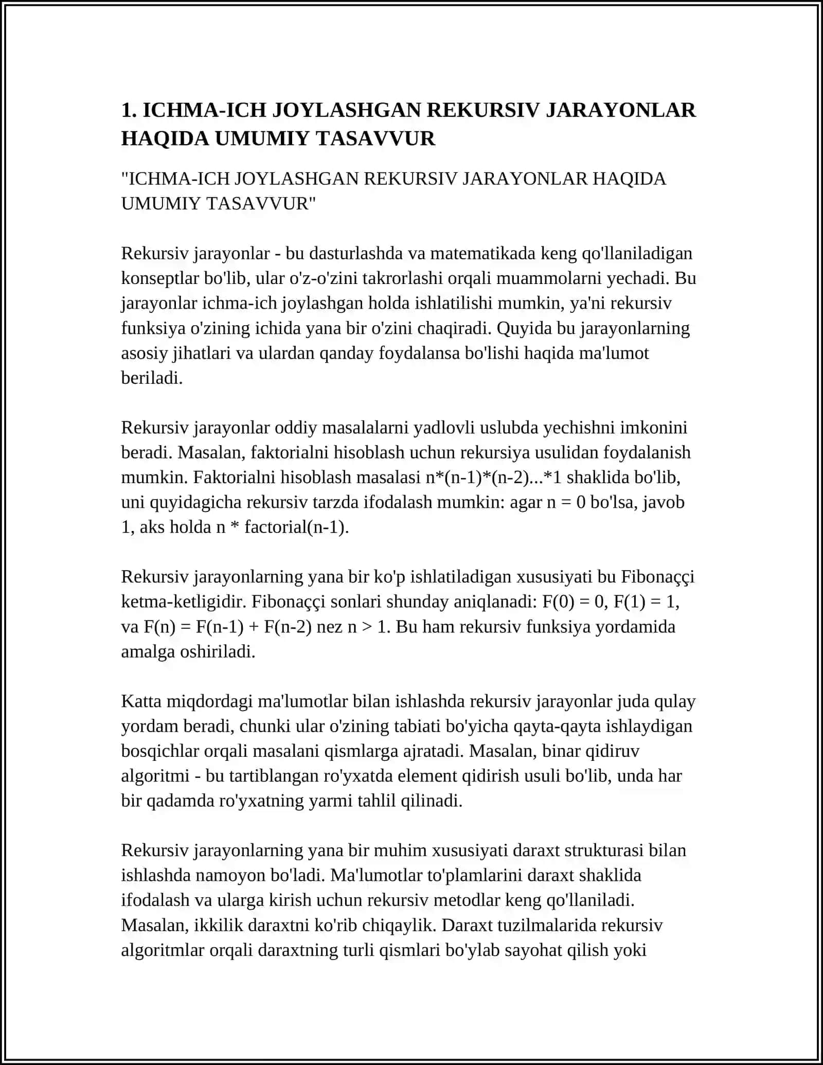 ICHMA-ICH JOYLASHGAN REKURSIV JARAYONLARNI TASHKIL ETISH 3