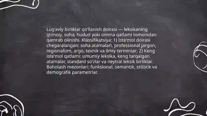 Lugʻaviy birliklar qoʻllanish doidasiga koʻra guruhlanishi: iste'mol doirasi chegaralangan va keng iste'mol qatlami 3