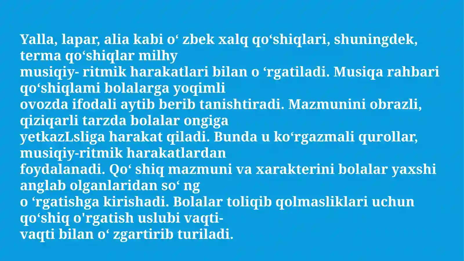BOLALAR BOG‘CHALARIDA QO‘SHIQ KUYLASHNI O‘RGATISHGA DOIR METODIK TAVSIYALAR 3