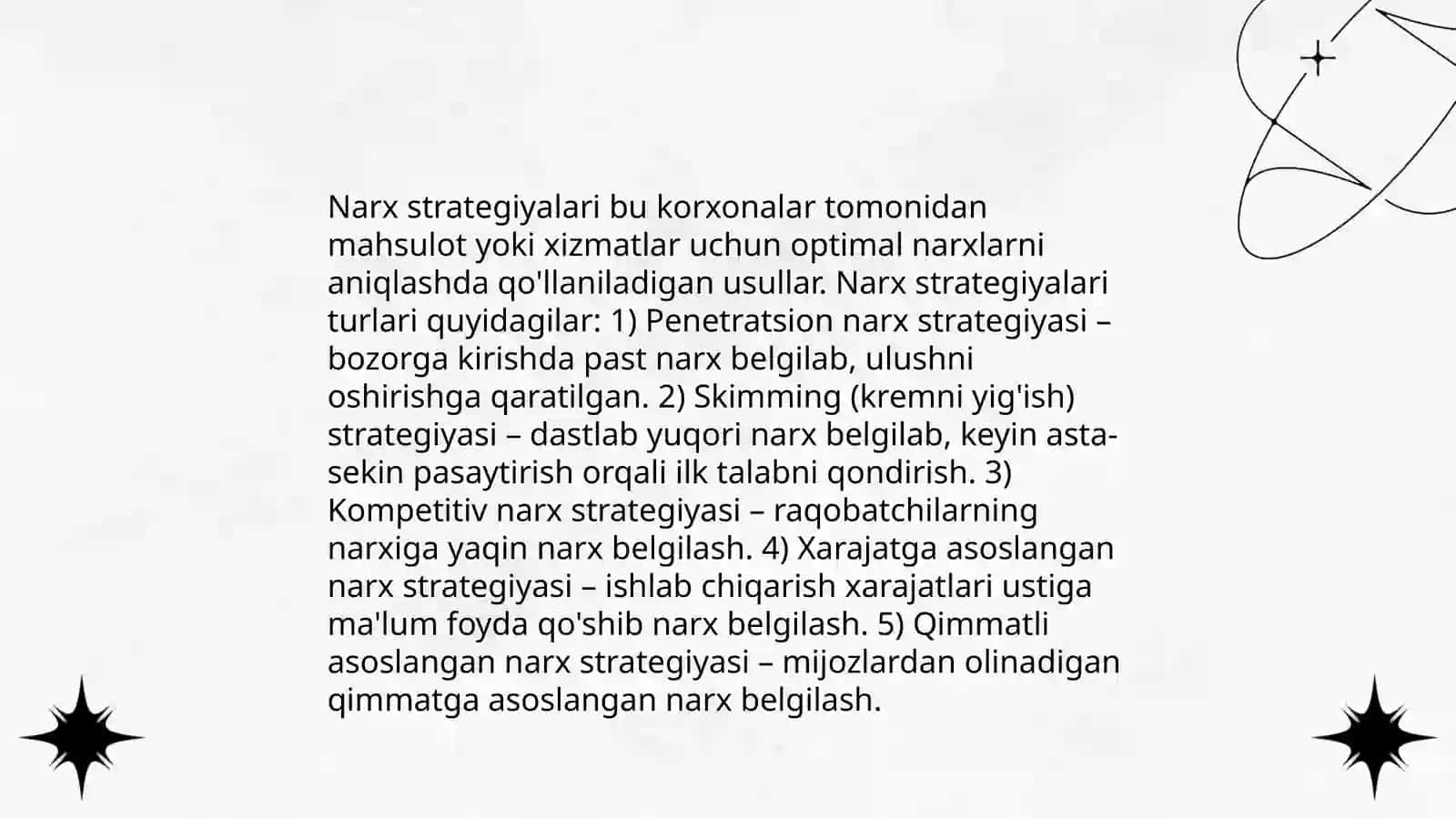 Narx strategiyalarini ishlab chiqish va ularni qo‘llash 3