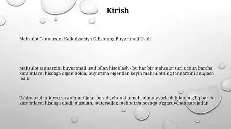 Mаhsulоt Tаnnаrхini Kаlkulyatsiya Qilishning Buyurtmаli Usuli 3