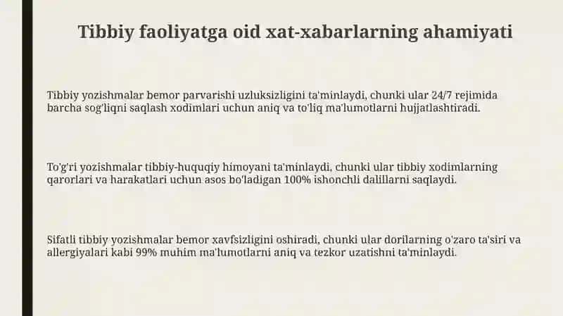 Tibbiy faoliyat bilan boʻgʻliq xizmat yozishmalari 3