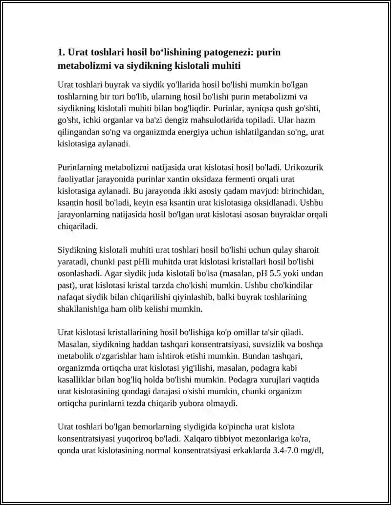 BUYRAKLARDA URAT TOSHLARINING HOSIL BO'LISHI VA DAVOLASH YO'LLARI 3