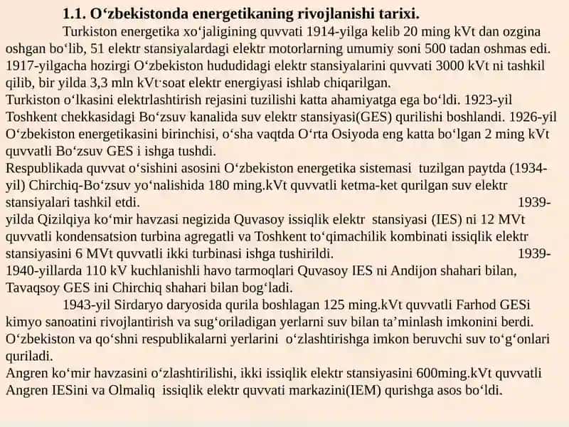 OʻZBEKISTONDA ENERGETIKANING RIVOJLANISH TARIXI, BUGUNGI XOLATI VA ISTIQBOLLARI 3