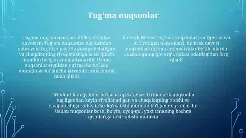 Ko'Krak Devori Tug'Ma Va Orttirilgan Nuqsonlarida Operatsiyalar 3