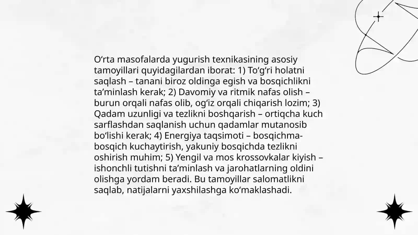 Oʻrta masofalarda yugurish turlari va ularni texnikasini oʻrganish 3