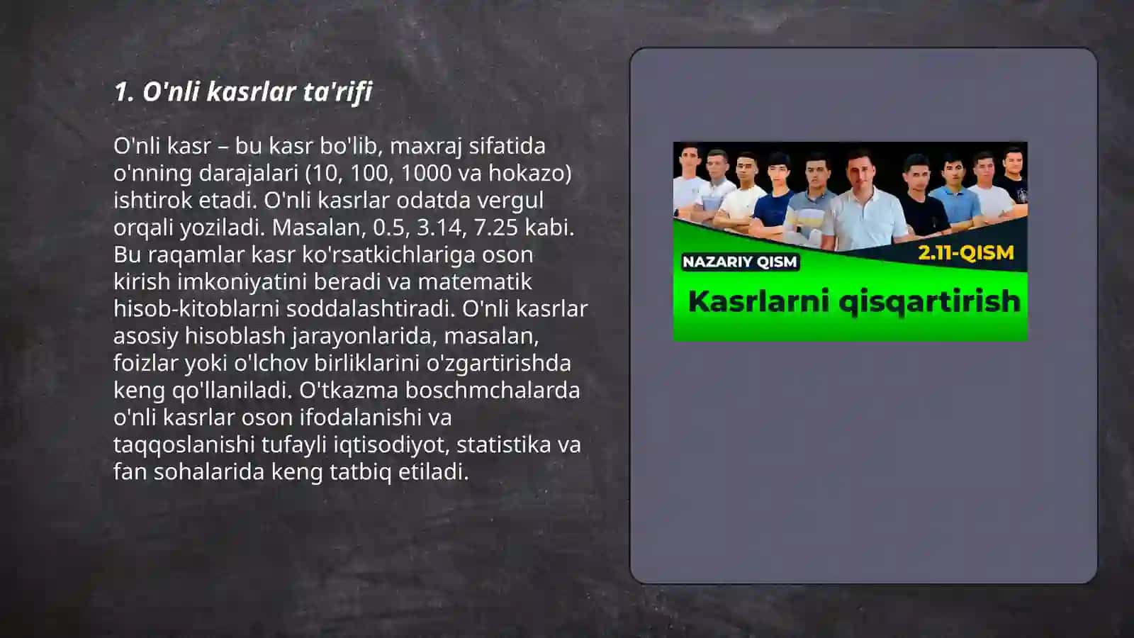 O'nli kasrlar ustida arifmetik amallar 3