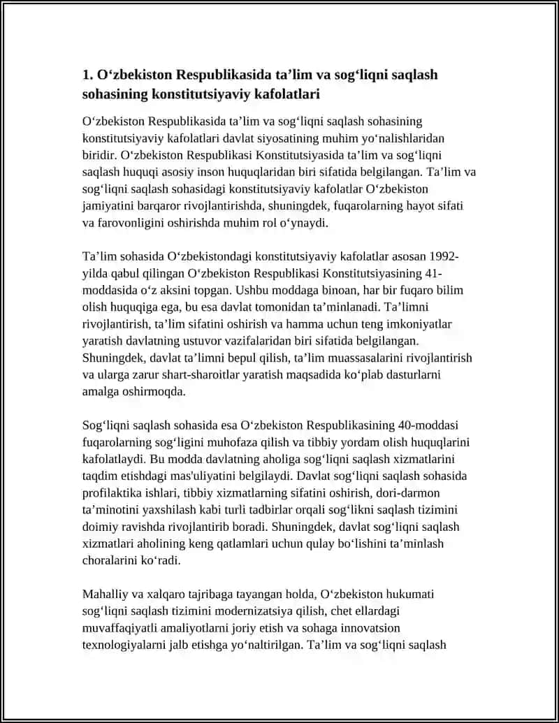 Oʻzbekiston Respublikasining Ta’lim va Sogʻliqni Saqlash sohasidagi Davlat Siyosati va Qonunlari 3