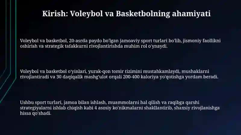 Voleybol va Basketbol: Tarix, Qoidalar va Texnikalar 3