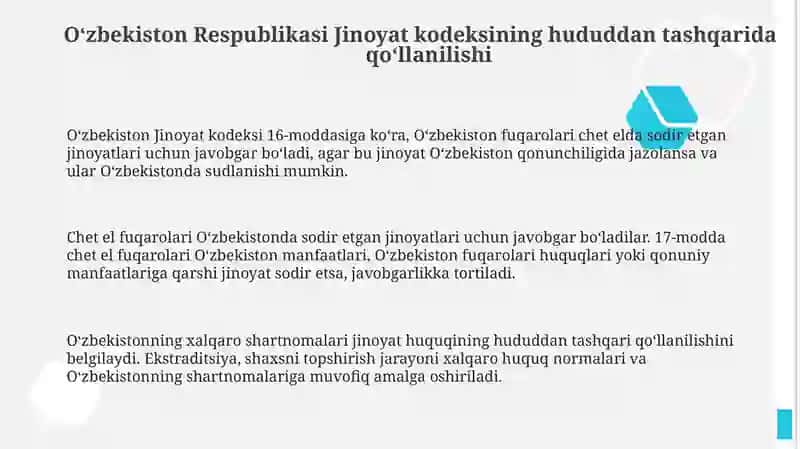 Oʻzbekiston Respublikasi Jinoyat Kodeksining Hududdan Tashqarida Qoʻllanilishi 3
