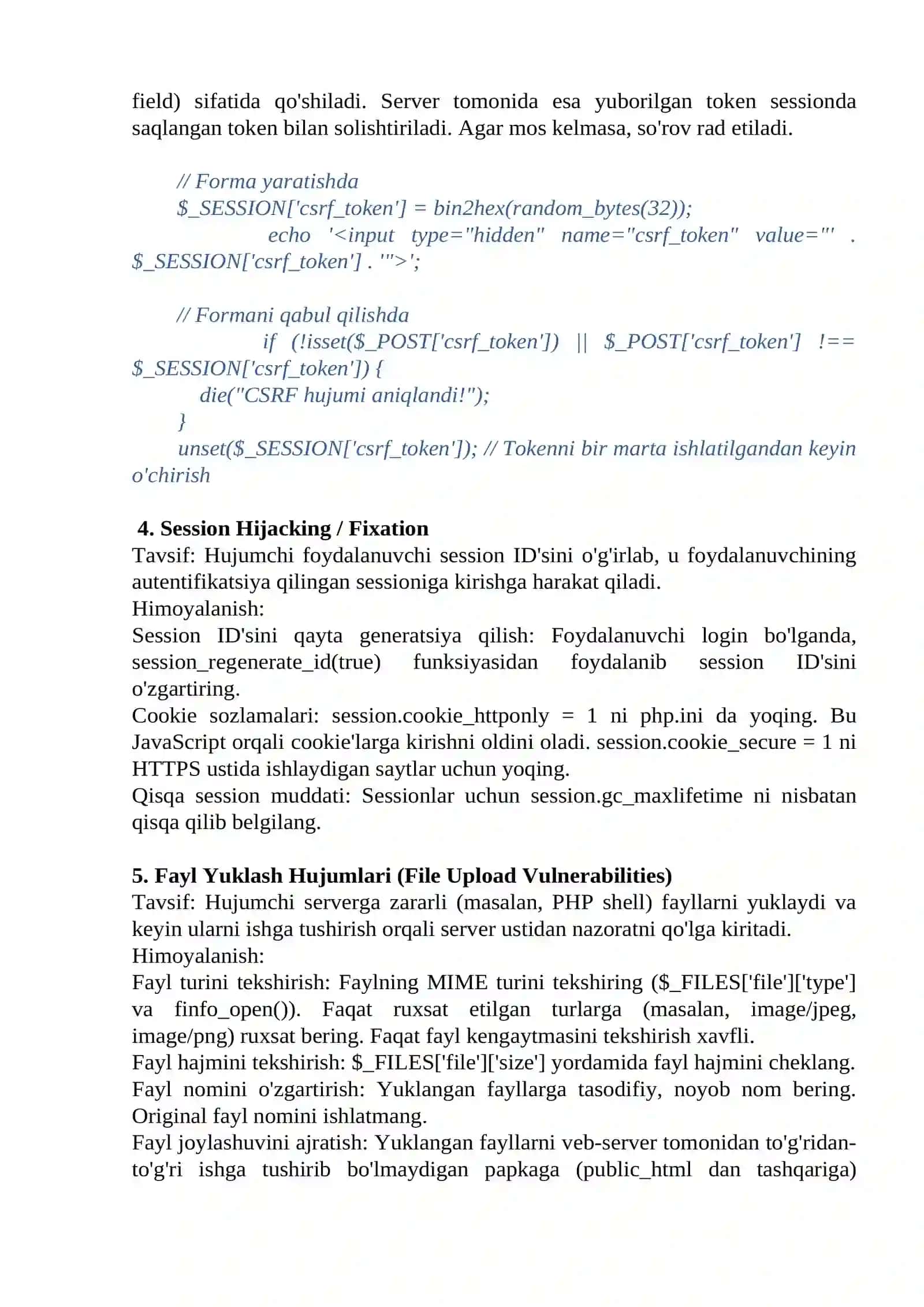 PHPda veb-sayt ishlab chiqishda axborot xavfsizligi 3