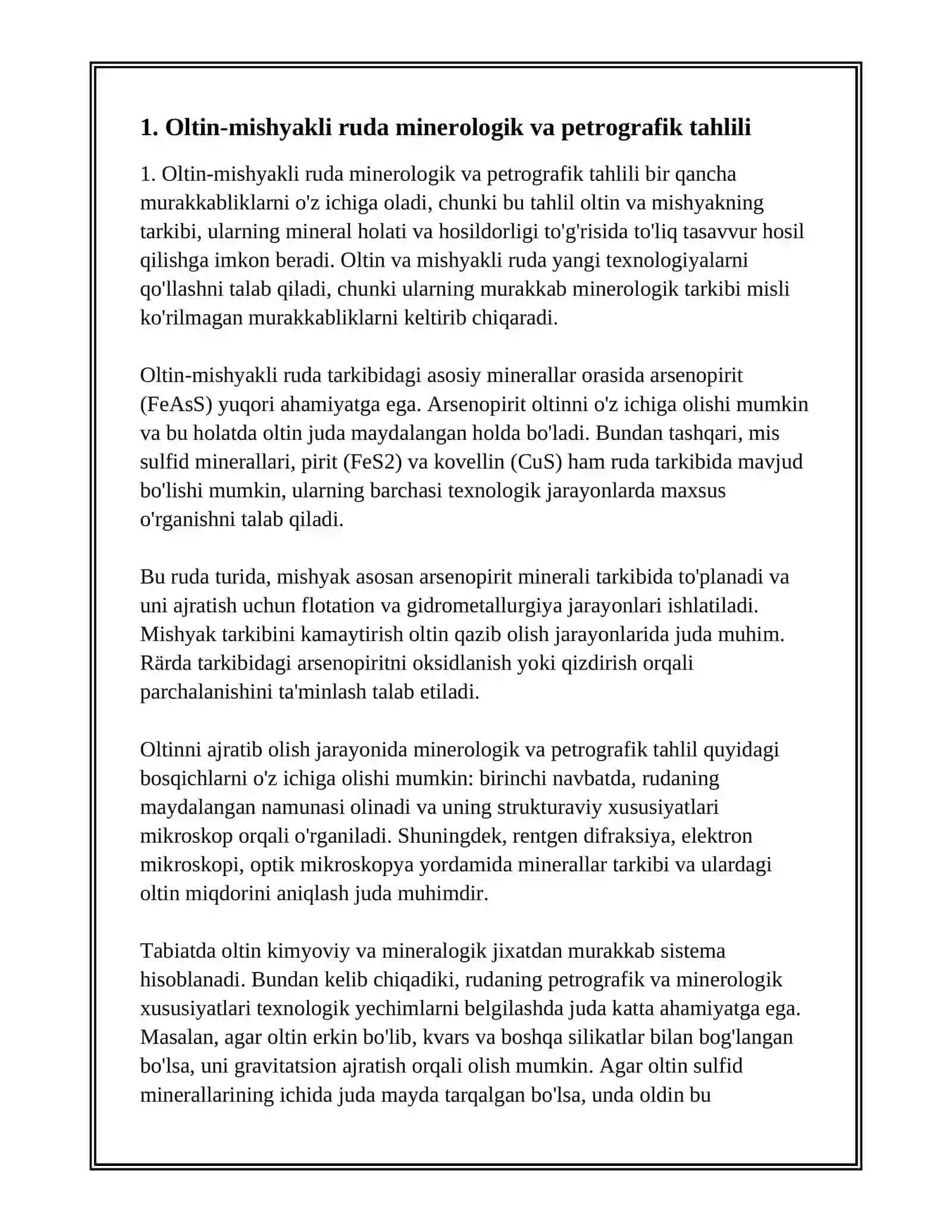 Oltin-Mishyakli Rudalarni Boyitish Texnologiyasi 3