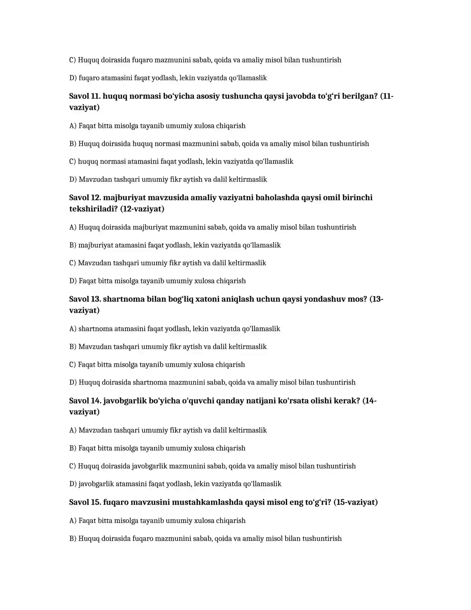 Huquqiy savodxonlik — 100 test javoblari bilan 3
